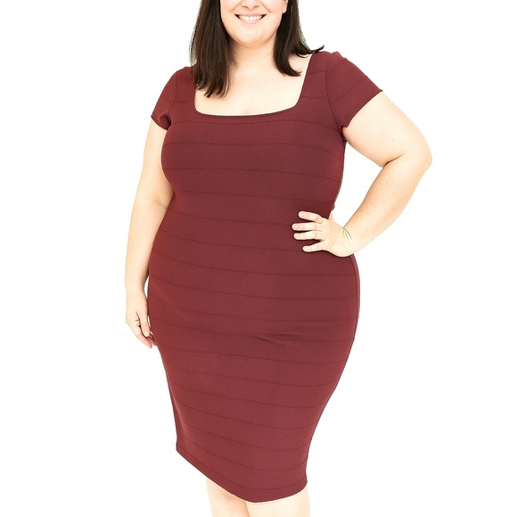 (B17) Forever 21+ Midi Knit dress - cal burgundy, Size 2X, NWT - Picture 1 of 9